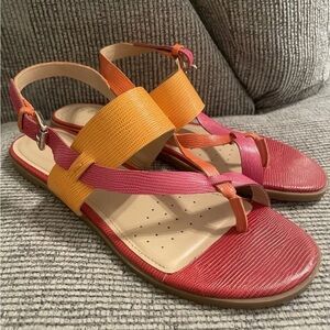 EVOLVE 24/7 Pink Red Orange Women’s 8 Thong Strappy Buckle Sandals shoes EVAVAH
